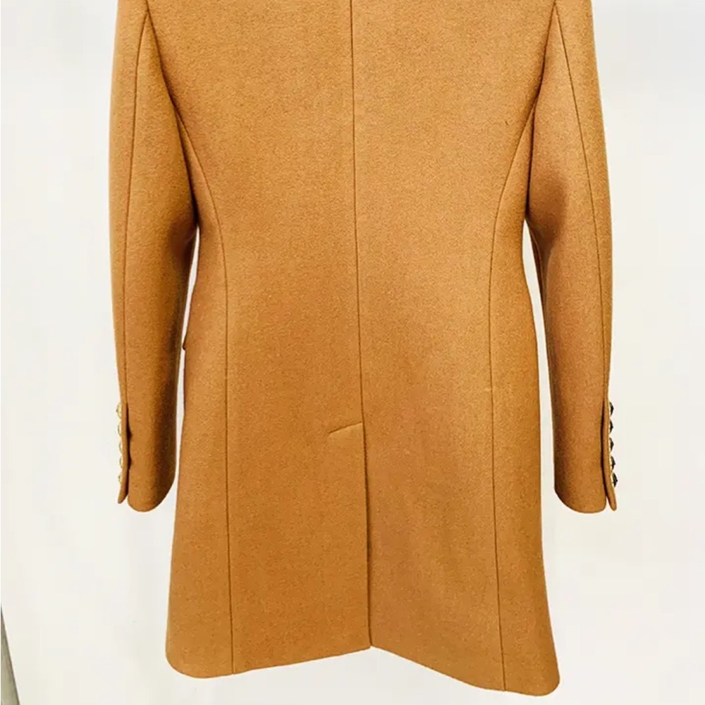 Wool Blend Camel Double-Breasted Pea Coat - Picture 3 of 16